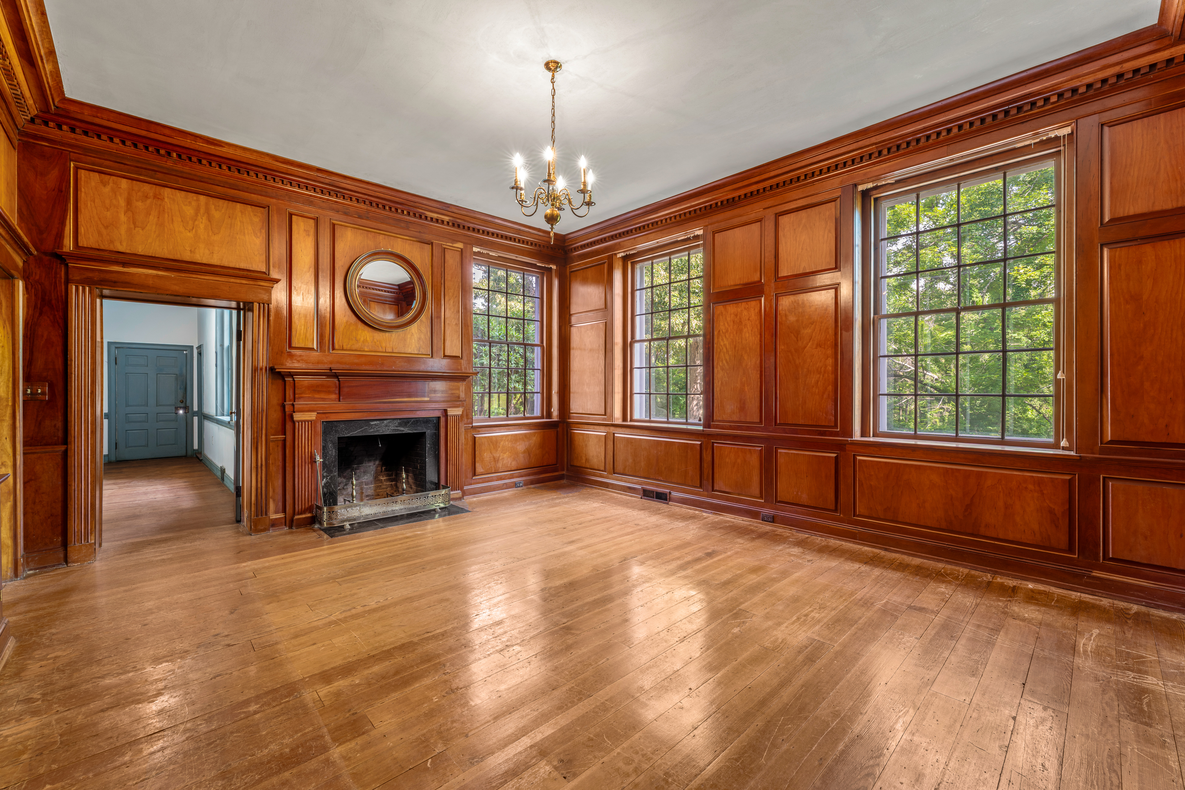 The library, alternate view with paneled bookcases
