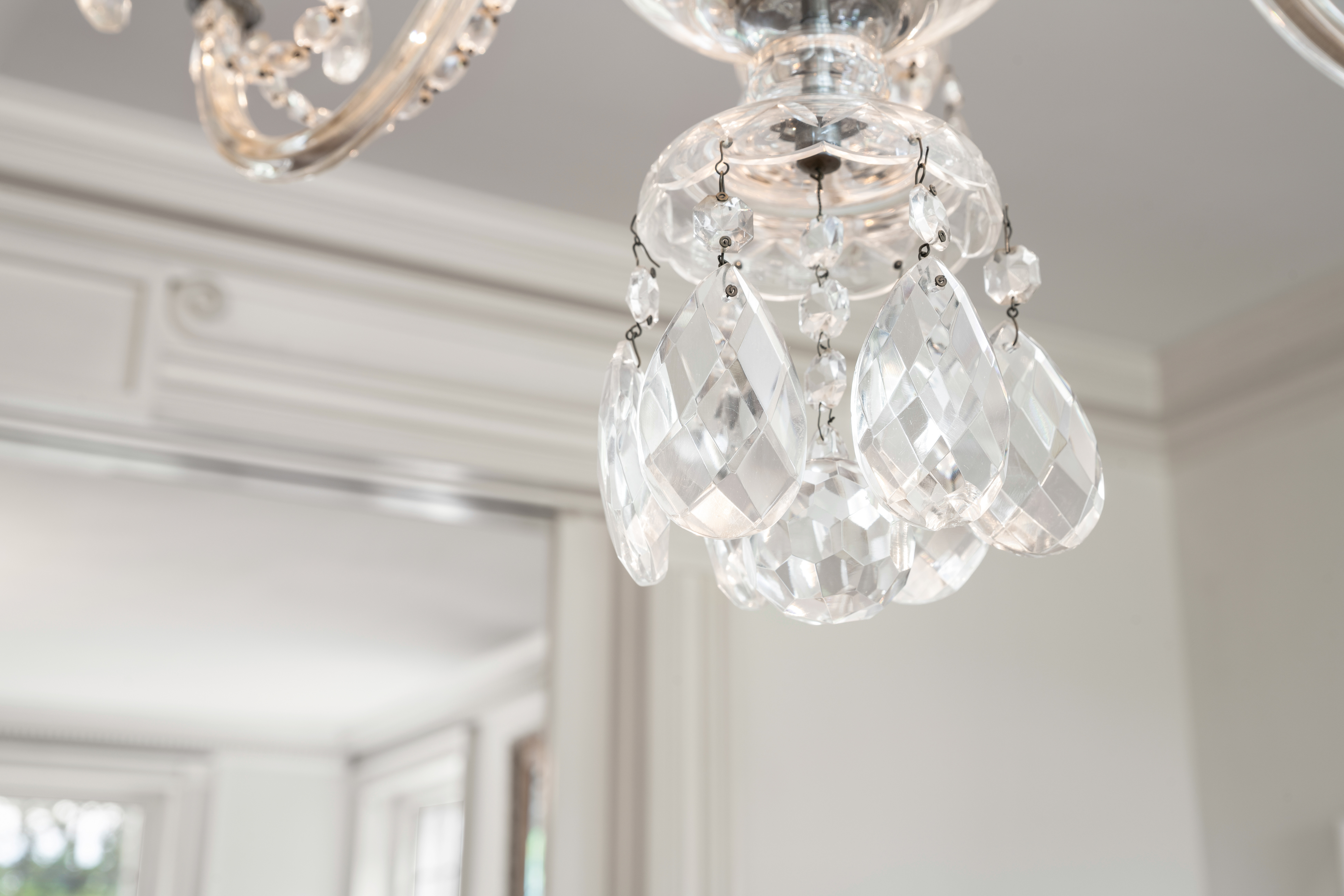 Crystal chandelier — close view of pendant drops