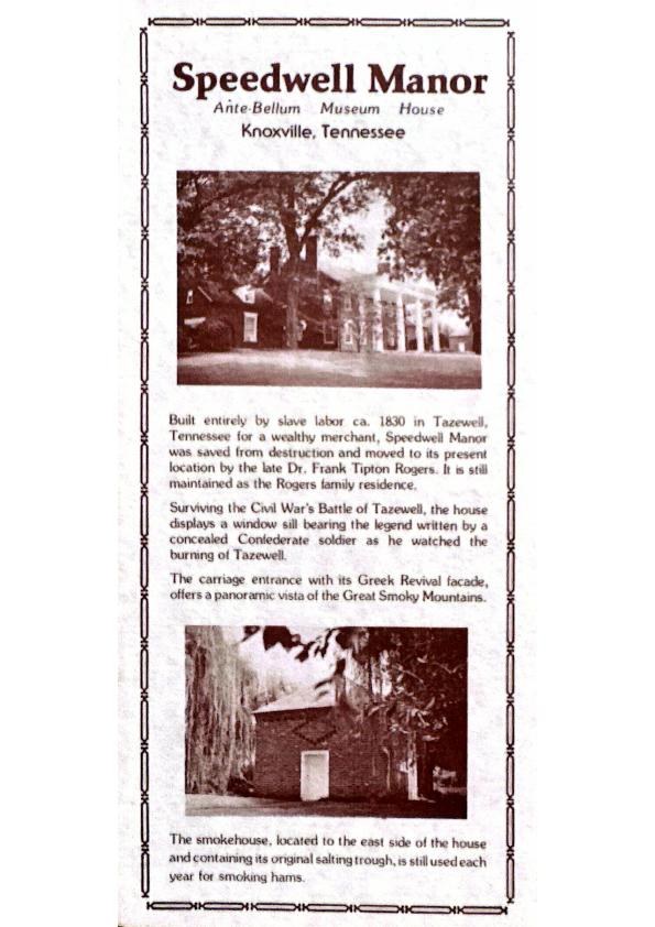The Speedwell Manor brochure — Ante-Bellum Museum House